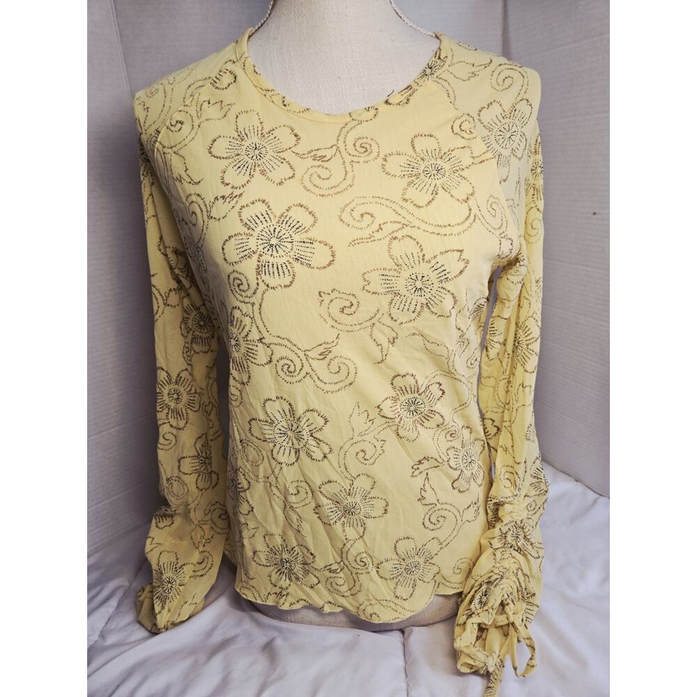 Vtg Boho Ideology Top Long Sleeve Yellow Green L Indie Retro Grunge Beachy Casua - Picture 2 of 10